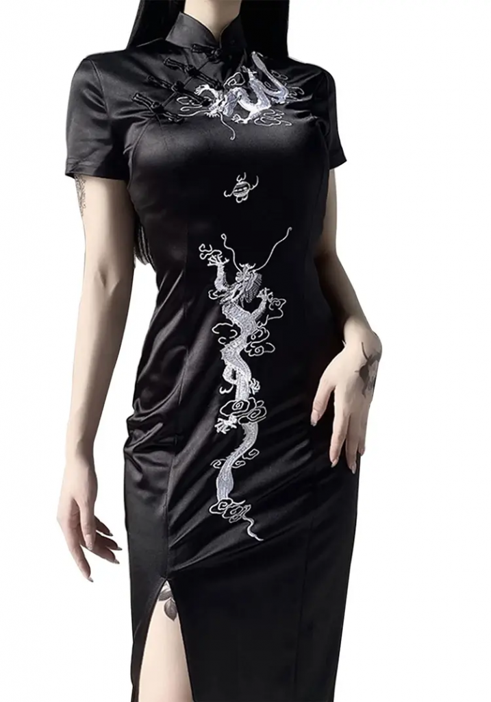 Dress (black with silver dragons, cheongsam) (SG-1302)