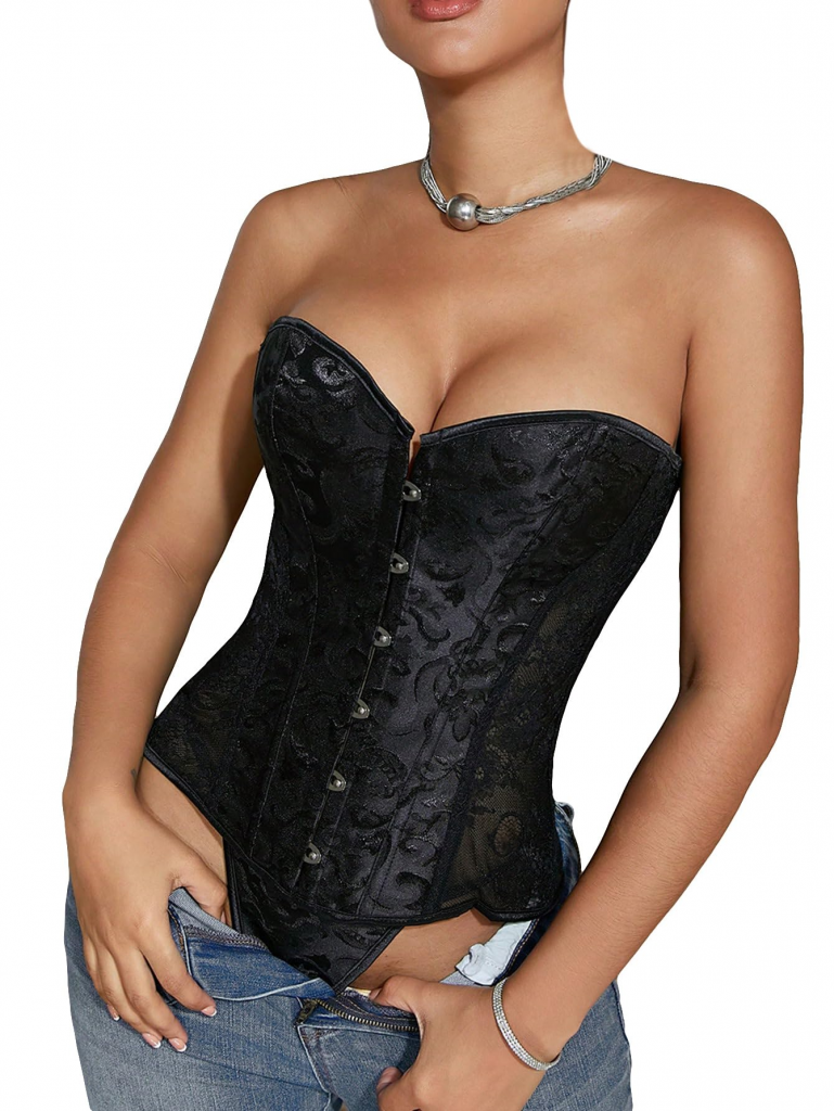 Corset (black, jacquard, strapless) (SG-1124)